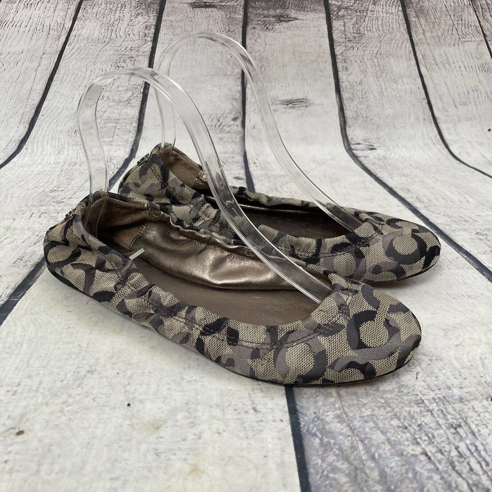 Coach Aly Gray Monogram Canvas Ballet Flats Women's Size 6.5B